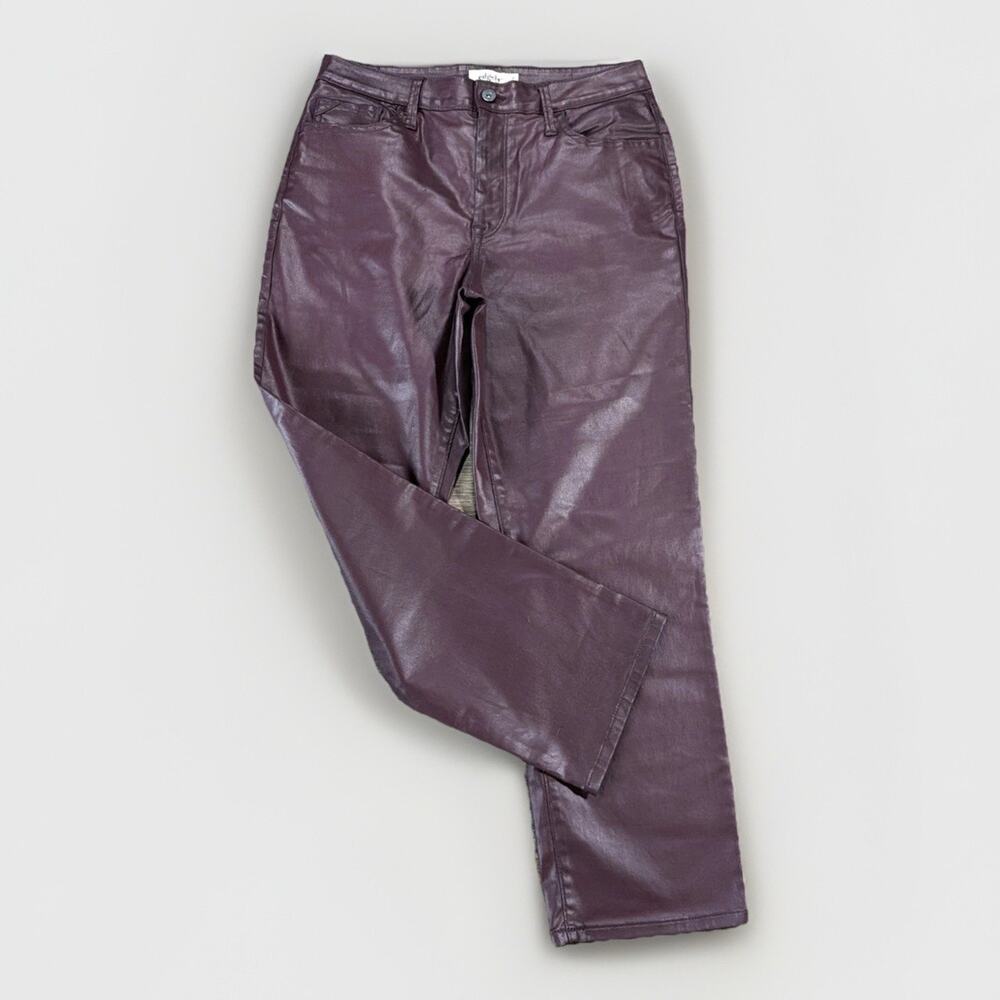 Edgely Sz 12 Oxblood Burgundy Coated Pants High Rise Straight Ankle Goth Moto